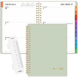 SUNEE Academic Planner 2025-2026 Weekly and Monthly, July 2025-June 2026, 6.4"x8.3", Tabs, Note Pages, Pockets, Bookmark, Flexible Cover, Spiral Binding, Sage Green
