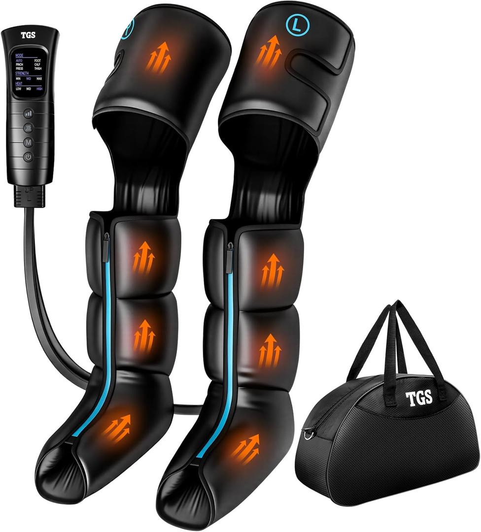 TGS Leg Massager with Heat and Compression FSA, Full Leg Massager for Circulation and Pain Relief, Professional Leg Recovery System, Compression Boots with 3 Heat 3 Intensities (Medium Corded(1-pack))