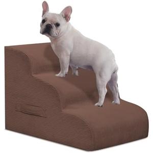 Yiruka Dog Steps for Small Dogs, 3-Step Dog Ramp and Stairs for High Beds and Sofa, Non-Slip Pet Stairs for Small Dogs and Cats, Removable and Easy to Clean Pet Stairs, Coffee