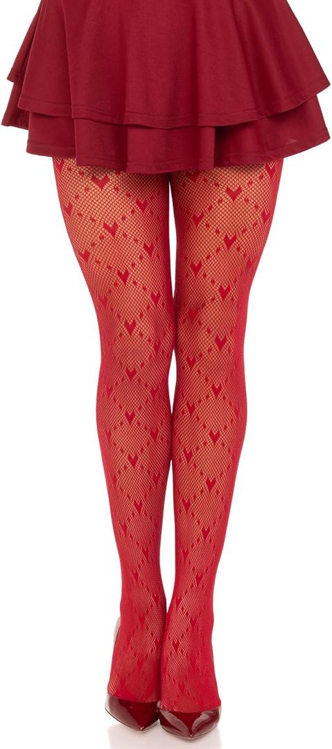 Leg Avenue Womens Love Struck Heart Net Tights (One Size, Red)