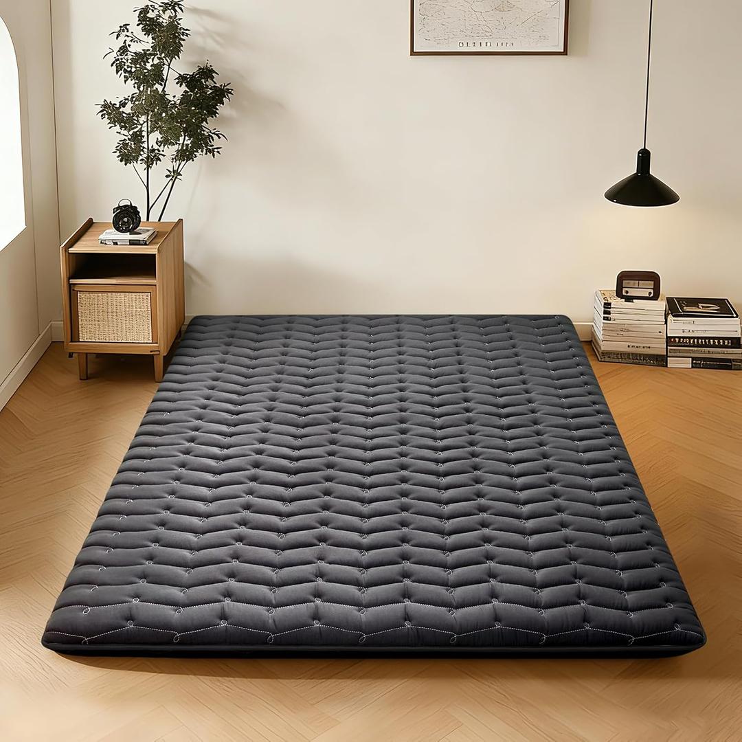 Premium Foam 3.2" Thick Japanese Futon Floor Mattress - Queen Size 60"x80" 100% High-Density Foam,Comfortable Sleeping Pad,Tatami Mat for Dorm,Bedroom or Guest RoomBoys Girls Dormitory Pads(Black)