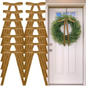 24 Pcs Velvet Bows Christmas Tree Ornaments Vintage Velvet Ribbon Bows for Tree Garland Wreath Indoor Xmas Decorations(9 x 13 Inch, Width of 5/8",Khaki)