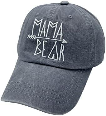 Waldeal Women's Embroidered Mama Bear Hat, Vintage Distressed Denim Mom Baseball Cap (Navy)
