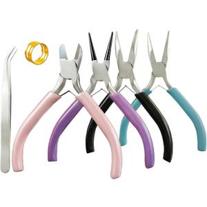 4 PCS Mini Jewelry Pliers Tools Set for Jewelry Making & Repair Supplies - Flat/Bent/Round/Needle-Nose, Small Craft Wire Cutters Pliers Kit for Crafting, Wire Wrapping, Ring, Earring, Beading