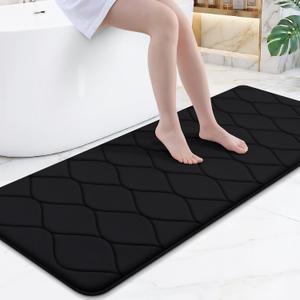 Smiry Memory Foam Bath Mat 59''x24'', Ultra Soft Non-Slip Bathroom Rug, Plush Water Absorbent Quick Dry and Machine Washable Floor Mat for Shower, Tub & Home Decor, Black