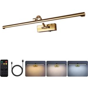 5W LED Wireless Picture Lights with Remote and Timer 23.6 Inch Rechargeable Brass Gallery Lighting Battery Operated Art Lights Over Frame Portrait, 24 Inch