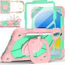 Case for iPad (A16) 11th Generation 11 Inch 2025, Ubearkk for iPad 10th Generation 10.9 inch 2022 case with Screen Protector 360 Degree Rotating Stand Shoulder Strap Pencil Holder, Rose Mint