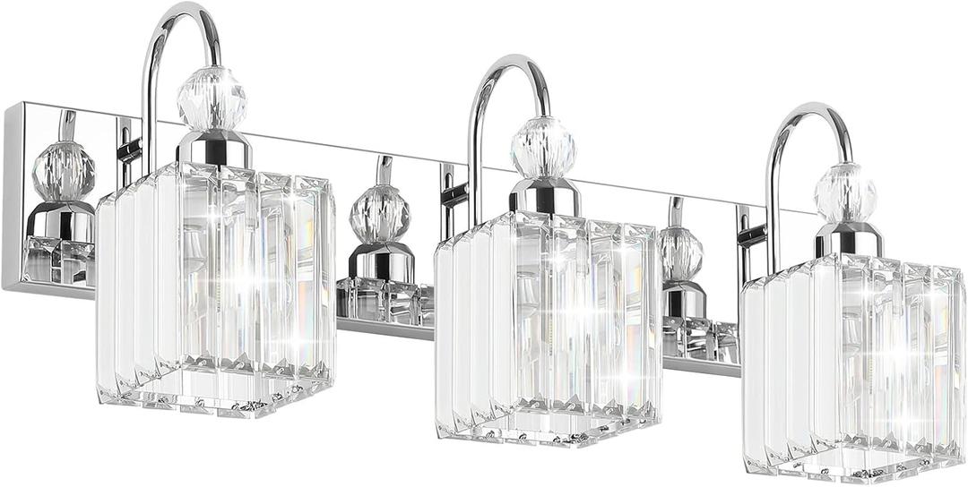 Ralbay Chrome Crystal Bathroom Vanity Light - 3-Lights, 24" Modern Wall Light Fixtures Ralbay Chrome Crystal Bathroom Vanity Light - 3-Lights, 24" Modern Wall Light Fixtures