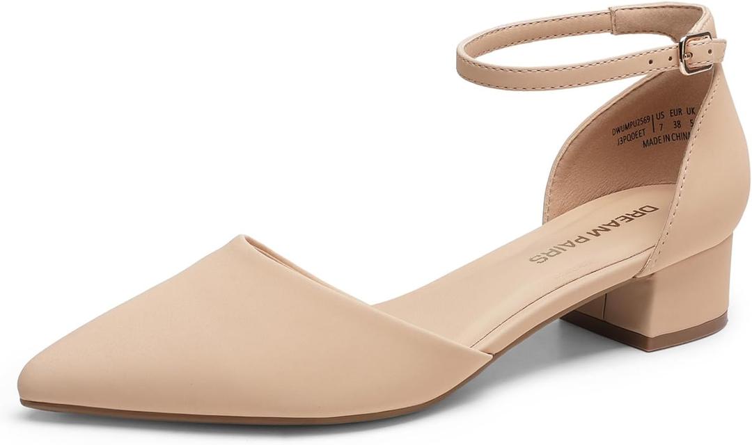 DREAM PAIRS Women's Dress Shoes Low Heel Pumps Closed Pointed Toe Comfort Casual D'Orsay Flats Ankle Strap, Size 6 