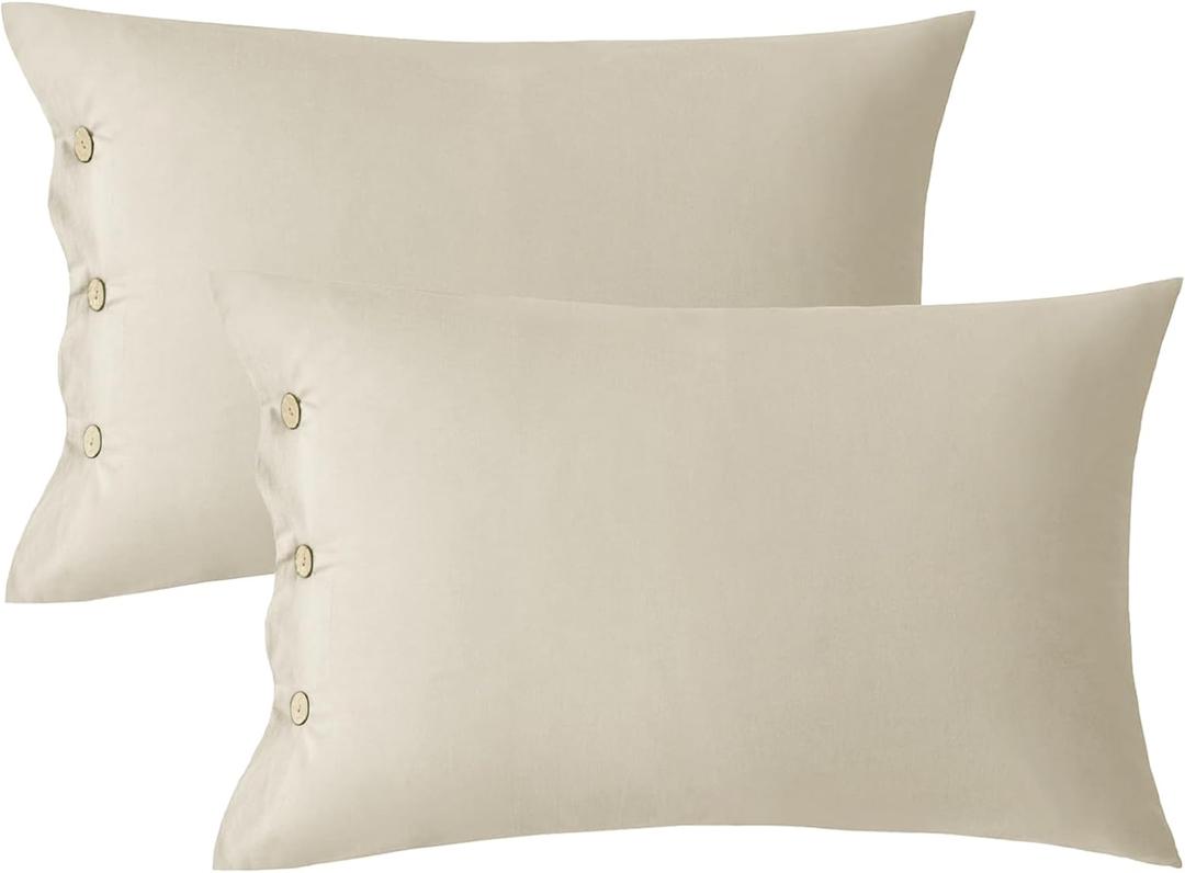JELLYMONI Pillowcases King Set of 2 Cotton Button Pillow Covers 2036in Light Khaki Bed Pillow Cases 100% Washed Cotton Soft Breathable (Pillows are not Included)