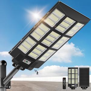 OKPRO 10000W Solar Street Lights Outdoor - Solar Lights Outdoor Waterproof Motion Sensor, Solar Parking Lot Lights Commercial Dusk to Dawn, LED Street Light Solar Powered for Outside, Yard
