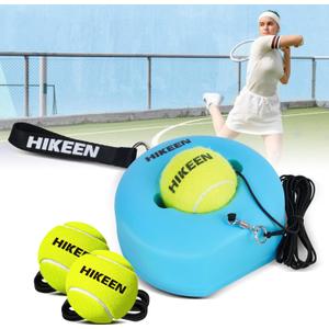 Hikeen Premium Tennis Trainer Rebound with Metal Base,Portable Solo Tennis Trainer Set with 3 Highly Elastic String Balls,Tennis Practice Equipment for Adult Kids and Beginners (Blue)