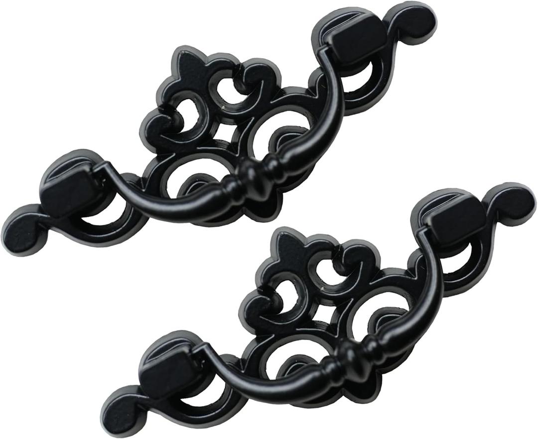 8 Pack Black Drop Bail Drawer Pulls, 2-1/2 Inch Hole Center Vintage Cabinet Handles for Dresser, Closet, Cupboard Furniture