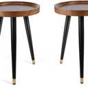 Plant Stand Indoor,Mid Century Walnut Wood Plant Table, Heavy Duty Metal Tall Flower Pot Stand,Modern Round Small Side End Table with Raised Design(12"x17") (2, 12 x 17 in)