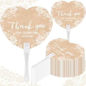 50 Pcs Wedding Hand Plastic Fans Handheld Wedding Favors Fans for Guests Bulk Thank You for Celebrating with Us Greenery Plastic Fan with Handle for Ceremony Bridal Shower(Retro Lace)