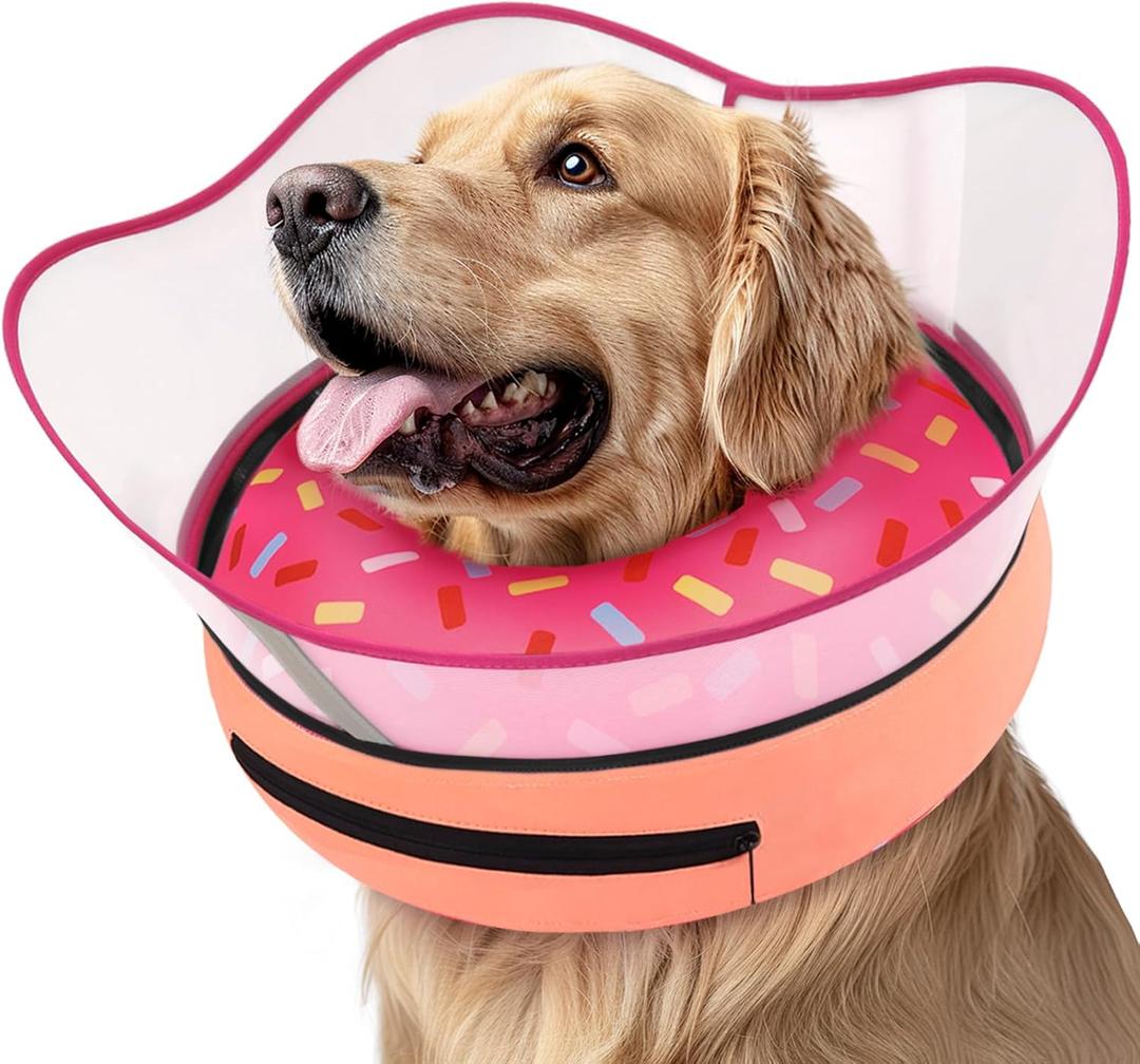 Supet Raised Inflatable Dog Cone Collar to Stop Licking, Soft Dog Cone Alternative After Surgery, Doggie Neck Donut Collar for Dogs (M(Neck 9"-12.5"))