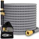 TITAN Flexible Garden Hose 65FT  Ultra Lightweight, Heavy Duty Water Hose with Brass Fittings & Jet Nozzle  Kink-Free, Non-Expanding, Durable Fabric Hose for Yard, Lawn, Car Wash, Outdoor Use (Gray)
