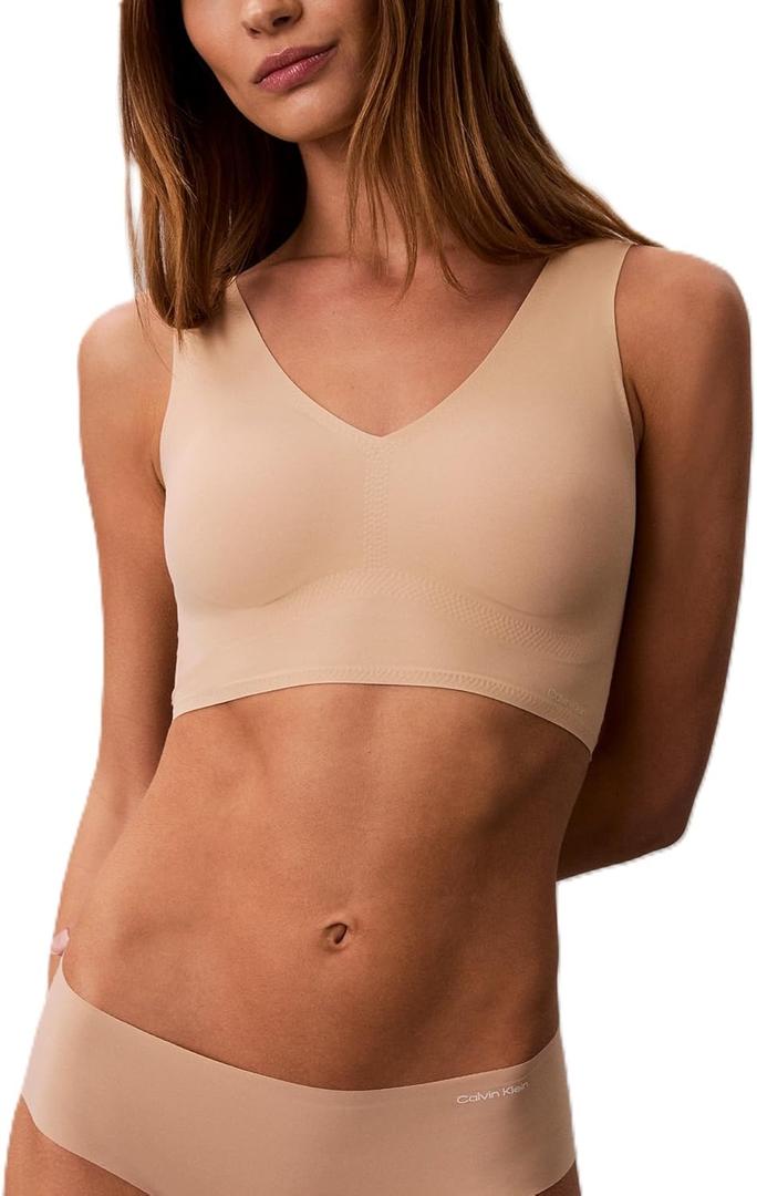 Calvin Klein Womens Invisibles Comfort Seamless Lightly Lined V Neck Bralette Bra (Large, Bare)