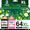 myCartridge Ink 64 Black and Color Ink Cartridge Replacement for HP 64XL Ink Cartridge Combo Pack Compatible with HP Envy Photo 7855 7858 7155 7158 7900 7800 6255 6258 Tango X Terra,2-Pack