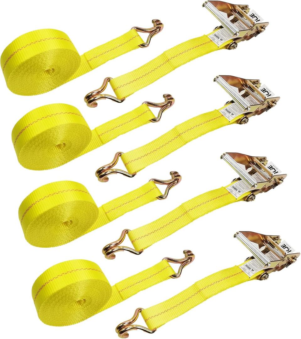 4 Pack 2" x27' Ratchet Strap Tie Down 10000lbs J Hook,Heavy Duty Tie-Down Ratcheting Cargo Truck Straps Wire Hook Ends, J-Hook Ratchet Strap TieDowns KJE
