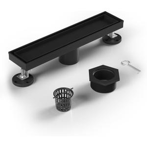 Linear Shower Drain 12" Matte Black 304 Stainless Steel | Fast Drainage | Tile Inserted | Stainless Floor Drain Grate | Hair Strainer | Drain Key | The Upgrade for Your Bathroom