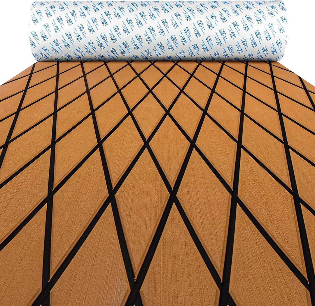 OCEANBROAD Diamond Boat Flooring with Self-Adhesive 96''x16''/38''/47'', 96''L x 38''W-25.33sqft