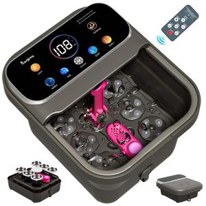 Foot Spa Electric Rotary Massage, with Touchscreen Pro Color Display, Collapsible Foot Bath with Heat, Bubble,Remote Control, Temp Control, and 24 Motorized Shiatsu Massage Balls (Dark Grey)