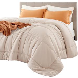 Bedsure Comforter Duvet Insert - Quilted Comforters Queen Size, All Season Duvet, GentleSoft Down Alternative Bedding, with 8 Tabs, Gifts for Women/Men, Beige, Queen 88 x 88 Inches