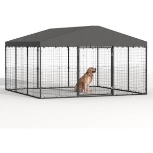 Kurapika Large Outdoor Dog Cage, Heavy-Duty Kennel Enclosure with Weatherproof UV-ResistantCover, Zinc-Coated Steel Barrier Fence with Dual Safety Lock for Yard & Patio (118" L x 118" W x 70.9" H)