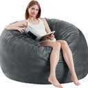 3 Feet Bean Bag Chair - BeanBag Chairs for Adults, Living Room Furniture Sofa with Soft Micro Fiber Cover, Round Fluffy Couch for Bedroom College Dorm - Grey