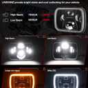 UNI-SHINE Rectangular 5x7 7x6 Inch LED Headlights Sealed Beam Headlamp Amber/White DRL Halo Angel Eyes Compatible with Jeep Wrangler YJ Cherokee XJ Truck Replacement H6054 H5054 H6054L