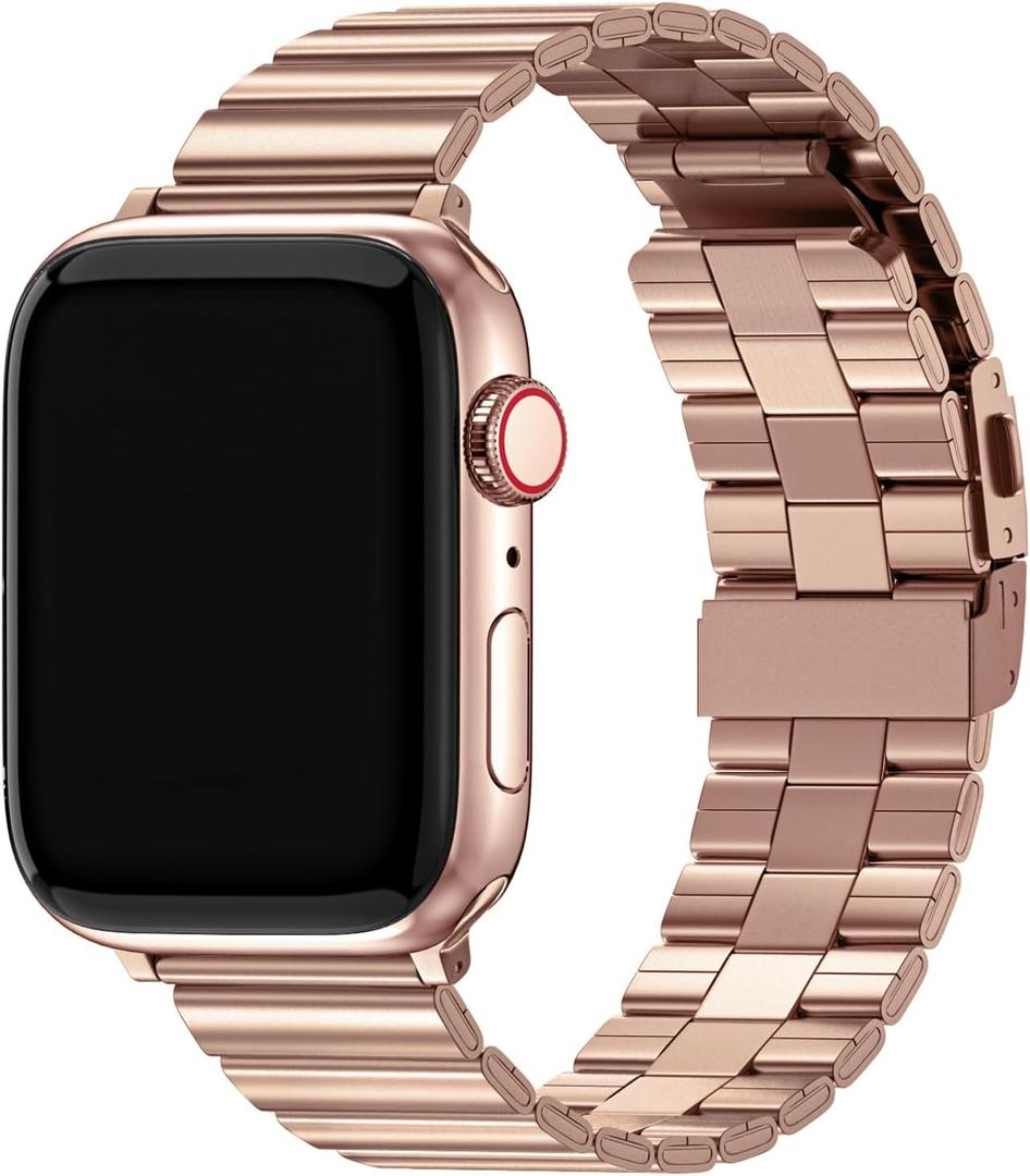 Fullmosa Compatible with Apple Watch Metal Bands 49mm 46mm 45mm 44mm 42mm 41mm 40mm 38mm, Stainless Steel iWatch Band Men Women for Apple Watch Series 11 10 9 8 7 6 5 4 3 2 1, Ultra3/2/1, SE3/2/1 (Rose Gold)