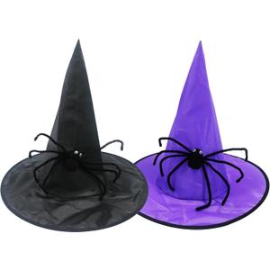 2 Pack, Witch Hats, Spider Attached, Black And Purple