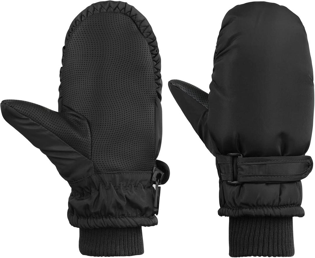 American Trends Toddler Winter Mittens Waterproof Boy Ski Gloves Warm Fleece Snow Mitten for Baby Boy Girl Cold Weather (S, Fits 2-4 years), Pure Black