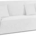Ruaozz Stretch Sofa Cover 1 Piece Couch Covers for 3 Cushion Couch Non Slip Universal Sofa Slipcover Washable Soft Jacquard Furniture Protector with 2 pcs Throw Pillow Covers (3 Seater, Ivory)