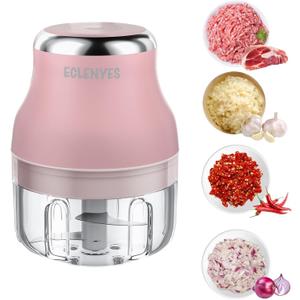 Vegetable Chopper, 100ML Electric Garlic Chopper, Rechargeable Mini Blender, Powerful Small Food Processor, Blender to Vegetable, Wireless Food Cutter for Ginger, Chili, Fruit, Meat, etcPink