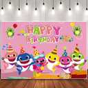 GRAME Shark Backdrop (6x4 FT) for Baby Birthday Party, Photography Blue Cartoon Ocean Photo Background for Boys & Girls, Shark Decorations & Party Supplies (Big Size, 6x4 Feet) (Pink)