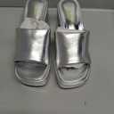 DREAM PAIRS High Chunky Platform Heels for Women Fashion Comfort Slip on Square Open Toe Block Heel Sandals,Size 6.5,Silver-Pu