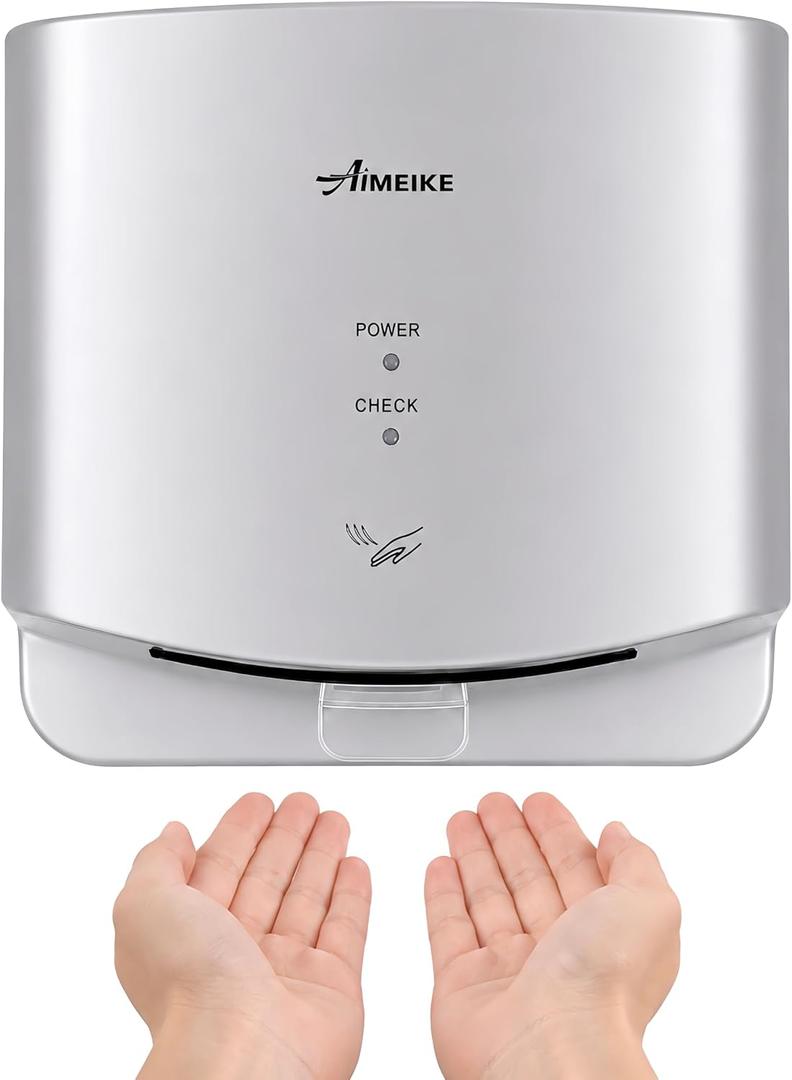 Compact Commercial Hand Dryer 110-130V 1300W for Bathroom, Silver