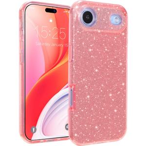 MATEPROX Compatible with iPhone Air Case 6.5'' [2025], Glitter Bling Trendy Sparkle Protective 3-Layer Shockproof Anti-Scratch Cover for Girls Women -Pink