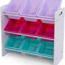 Humble Crew 12-Bin Toy Organizer White/Grey Gradient Ombre Frame with Chalkboard, Eraser & Chalk, Multi-Tier Storage for Kids' Playrooms and Nurseries, White/Pink/Purple/Aqua