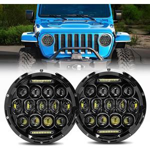 Jeep wrangler headlight, 7 Inch Led Headlights for Jeep Wrangler JK/TJ/LJ 1997-2020, 150W DOT Approved 1000% Brighter Round LED Headlight with DRL, H4 H13 Adapter 2PCS (Black)