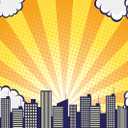 BELECO 7x5ft Fabric Super City Backdrop for Superhero Photoshoot Comic Cartoon Skyline Buildings Skyscraper Cityscape Background for Superhero Party Decorations Birthday Banner Kids Photo Studio Prop (A12246)