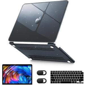 Compatible with MacBook Air 13 inch Case M5 M4 M3 M2 Chip 2022-2026 Release A3449 A3240 A3113 A2681, Sparkly Glitter Clear Case for MacBook 13.6 +Keyboard Cover+Screen Protector+Webcam Cover, Black