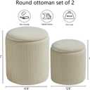 BLEXA Round Set of 2 Ottoman with Storage-Upholstered Velvet Vanity Stool for Makeup Multifunctional Ottomans Coffee Table Padded Seat Foot Rest for Living Room&Bedroom(White), Basic
