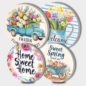 Spring Floral Electric Stove Burner Covers4 Pcs Farmhouse Decor Round Stove Burner Cover8 Inches and 10 InchesGas Stove Burner Cover,Metal Cooktop Flowers Decorative Home Decor,Kitchen Decor