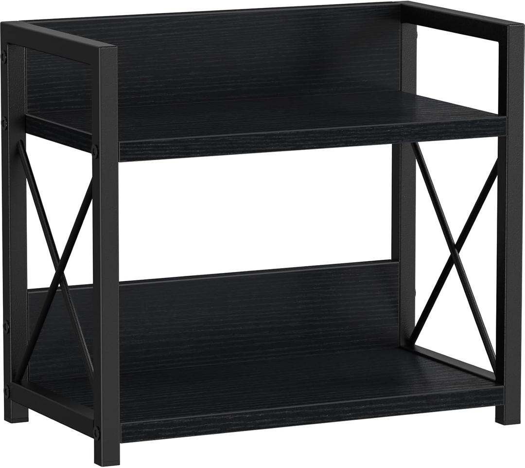 Giikin Kitchen Counter Shelf, 2 Tier Kitchen Spice Rack Organizer for Countertop, Wood Coffee Bar Organizer for Home (Black, S)