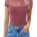 Avidlove Body Suits for Womens Short Sleeve Bodysuit Turtle Neck Mesh One Piece Going Out Tops Spring Outfits Large