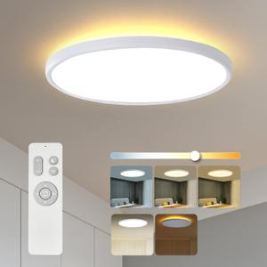 Roomratv Ceiling Light Flush Mount with Night Light, 36W Light Fixture with Remote Control, Full CCT and Brightness Adjustable, 18Inch Led Ceiling Light for Kitchen, Office, Kids Room (White)