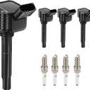 Ignition Coil Pack and Iridium Spark Plugs Set of 4 Compatible with Volkswagen VW Audi L4 2.0L 1.8L Jetta Passat Beetle Tiguan GTI Golf A3 A4 S3 Q3 Q5 Q7 2013 2014 2015 2016 2017 2018 2019 UF716 95125